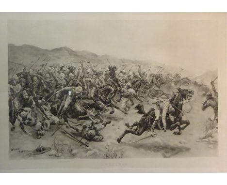 'Omdurman Charge of the 21st Lancers', 19th century lithograph after Stanley Berkeley printed by J. Ross 80cm x 110cm    Cond