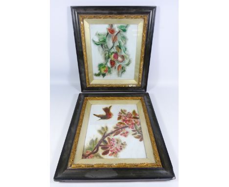 Pair of Victorian oil paintings on ceramic tiles, H28.5 x W23.5cm