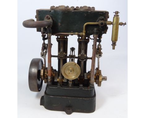 Stuart launch live steam model of a twin cylinder marine engine, H33cm  Condition Report We have not had the engine running, 