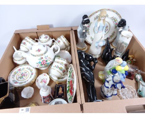 Coalport 'Ming Rose' tea set, classical style drip glaze model, figurines and other decorative ceramics in two boxes   Condit