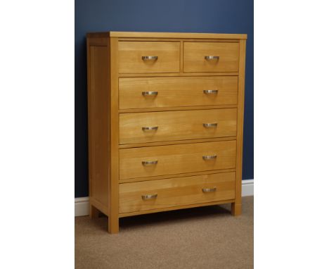 Light ash chest, two short and four long drawers. W92cm, H118cm, D41cm   Condition Report   Click here for further images, co