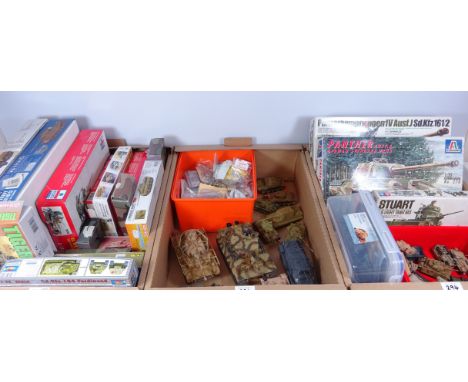 Mostly tank and miliary vehicle model kits and made up models in three boxes   Condition Report   Click here for further imag