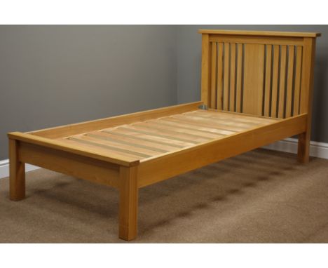 Light ash single bedstead and matching bedside chest   Condition Report   Click here for further images, condition, auction t