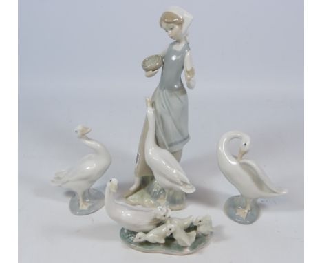 Lladro girl with duck and three other Lladro duck models (4)   Condition Report   Click here for further images, condition, a