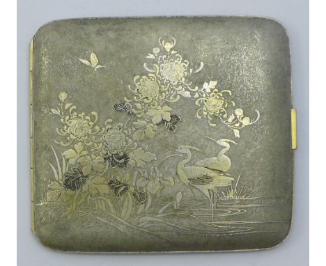 A Chinese unmarked white metal cigarette case