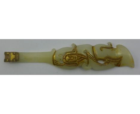 A Chinese white jade belt hook