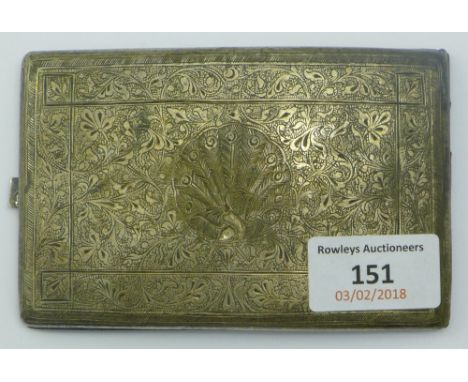 An Indian unmarked white metal cigarette case