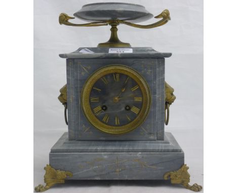 A Victorian grey variegated mantle clock