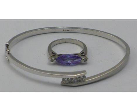A silver and paste set bangle and ring