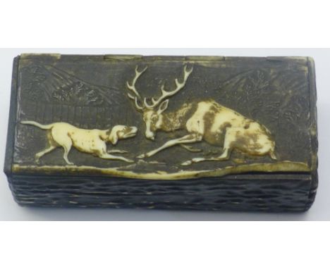 A 19th century carved antler snuff box