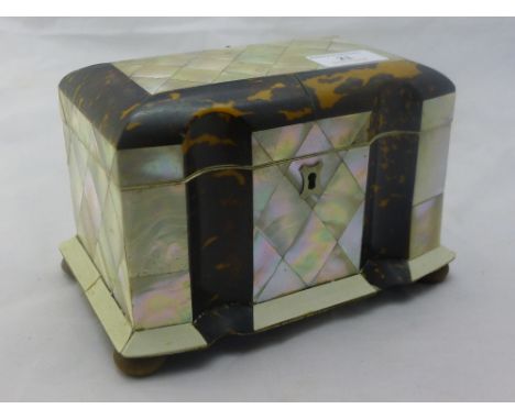 A 19th century tortoiseshell and mother-of-pearl tea caddy