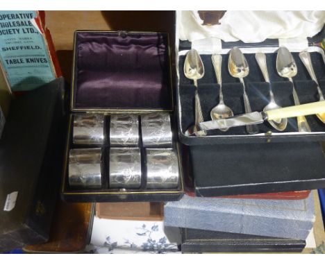 A quantity of silver plated flatware, meat plate, box camera, etc.