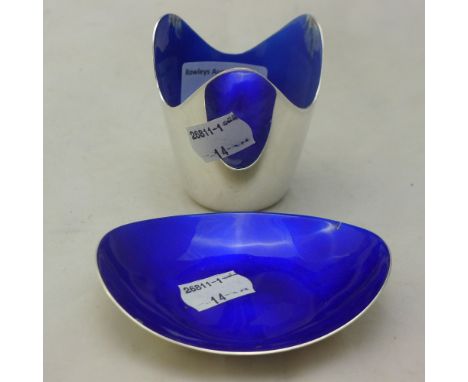 A Danish silver and enamel dish and ashtray