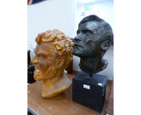 A LARGE WAX BUST TOGETHER WITH A PLASTER PORTRAIT BUST. 