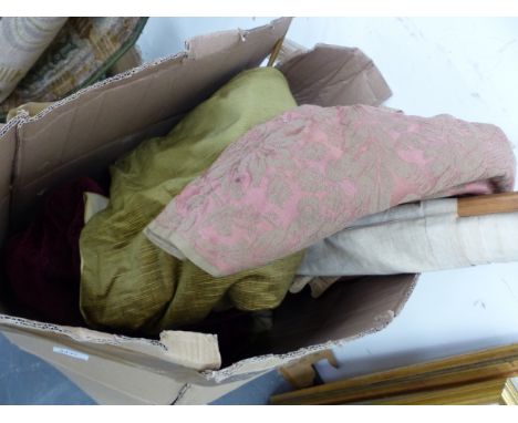 A BOX OF VINTAGE TEXTILES. 