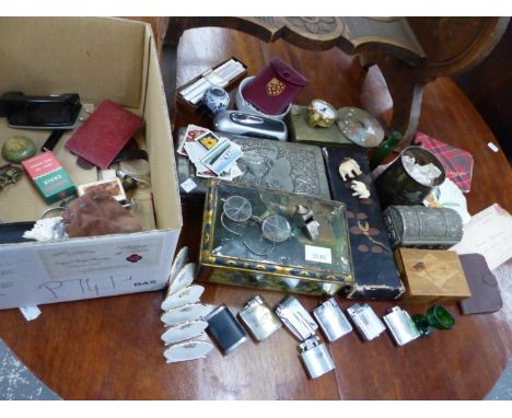 SIX VINTAGE LIGHTERS, TRINKET BOXES, ETC.