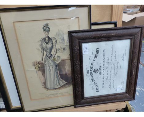 A LARGE GROUP OF VINTAGE AND LATER FRAMED PORTRAIT PHOTOGRAPHS, FASHION PRINTS AND EPHEMERA, INCLUDING A WIRELESS EXAMINATION