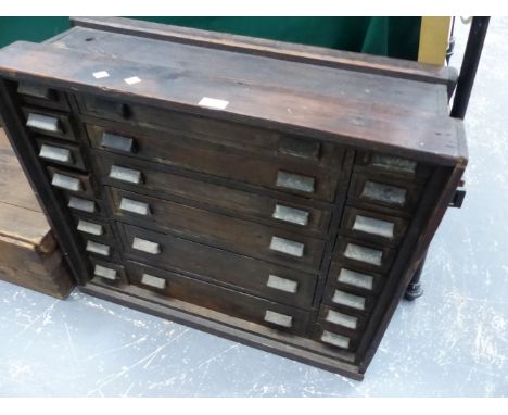 A VINTAGE STAINED PINE TOOL CHEST AND A CROQUET SET BOX. 