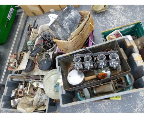 A LARGE COLLECTION OF TOOLS, CAR AND MOTORCYCLE PARTS, ETC. 
