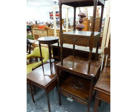 TWO 19th.C. MAHOGANY TWO TIER WASHSTANDS, A LOW DROP LEAF TABLE AND A PLANT STAND (4).