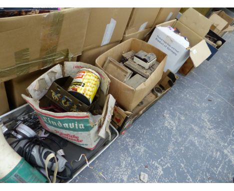 ANGLE GRINDER, A MEGAPHONE, BULBS, TOOLS ETC. 