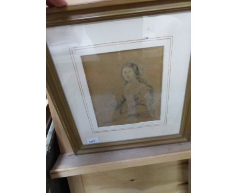 OLD MASTER SCHOOL.   PORTRAIT OF A LADY REPUTEDLY OF THE MARLBOROUGH FAMILY, EXTENSIVELY INSCRIBED ON BACKBOARD.  DRAWING.  2