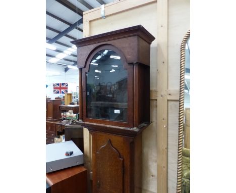 A GEORGIAN OAK LONGCASE CLOCK CASE FOR 13IN ARCH TOP DIAL.