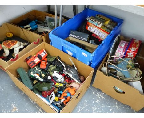 A COLLECTION OF VINTAGE TOYS, INC MR T, SCALEXTRIC, DIE CAST CARS, INC A CORGI 007 LOTUS, A MOBO SCOTTIE SQUEEZE, ETC. 