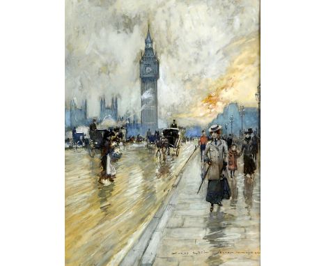 § Georges Stein (French, 1870-1955), London, Westminster Bridge, watercolour heightened with white, signed and titled to lowe