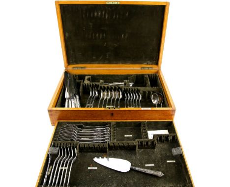 George V part canteen of silver King's pattern cutlery, comprising six table forks, butter knife, six dessert forks, bread fo