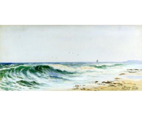 Harold Well, seascape, signed watercolour, 25cm x 51cm .    