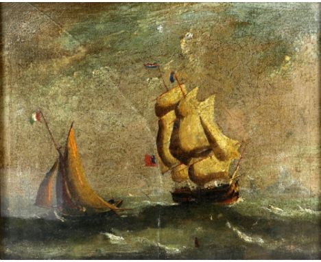19th century seascape with two sailing ships, oil on canvas, 44.5cm x 54.5cm.    