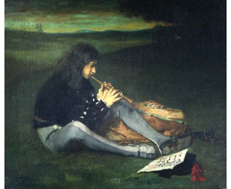Ferdinand Roybet (1840-1920) The oboe player, oil on canvas, signed, 36cm x 44cm.    Overall condition good. No visible repai