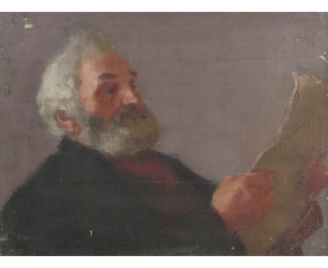 Portrait of a Bearded Man reading Papers. Oil on canvas backstamped Percy Young, Gower Street, London WC2. NB Percy Young sup