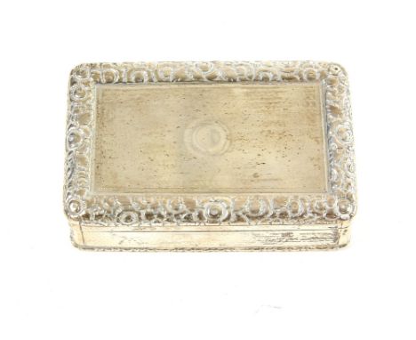 Victorian silver snuff box, by Edward Edwards I, London 1838, the oblong form with applied floral border and engine-turned de