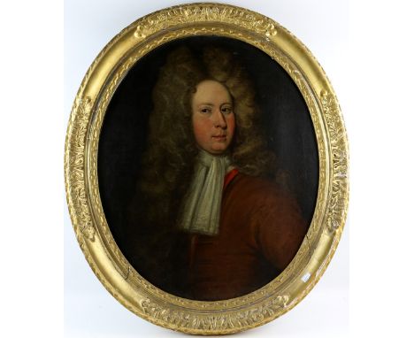 Oval portrait of a gentleman in 18th century dress, oil on canvas, titled on the stretcher, Walter Williamson of Cardrona, 75