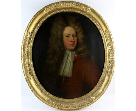 Oval portrait of a gentleman in 18th century dress, oil on canvas, titled on the stretcher, Walter Williamson of Cardrona, 75