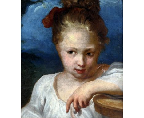 North Italian School, 19th century portrait of a young girl holding grapes, oil on canvas, unsigned, 41cm x 36cm..    