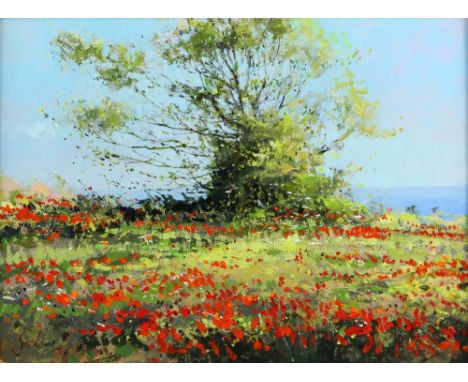 § Jeremy Barlow ROI (British, b.1945), Coastal Poppies, 2004, oil on panel, signed to lower left, The Bourne Gallery label ve