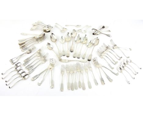 Amended Description: Fiddle pattern silver flatware, various dates and makers comprising 18 table forks, 18 side forks, 7 tab