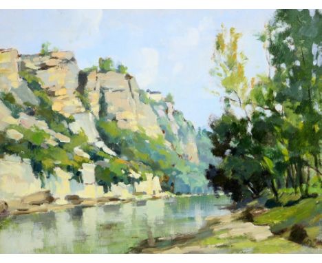 § Georges Charles Robin (French, 1903-2003). 'Cirque de Montvalent' La Dordogne, le Matin et Le Chateau de Mirandol, Septembr