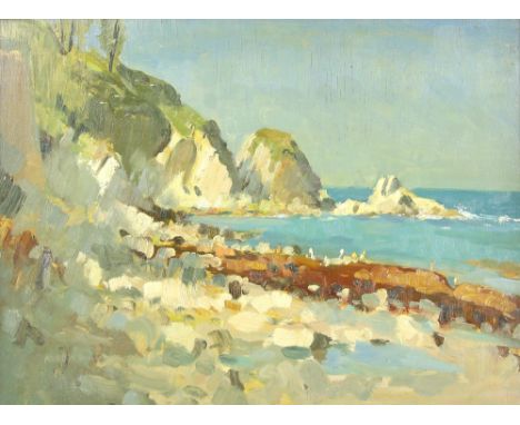 § Edward Wesson (British 1910-1983), 'Lee Bay, N. Devon', unsigned, oil on board, 45cm x 60cm, inscribed by his wife verso. P