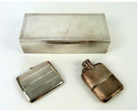 George V silver cigarette box, by Mappin &amp; Webb, London 1910, with engine turned decoration and Greek-Key border, 20.5 cm