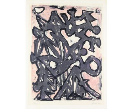 § William Gear RA RBSA (Scottish, 1915-1997), composition in black and purple, 1950, lithograph in colours, signed, dated and