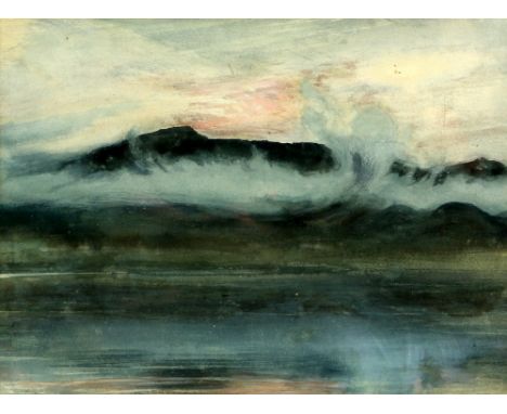 Arthur Severn (British, 1843-1941), 'Coniston &amp; Old Man', watercolour, verso sketch of a boat and signature, labels to ba