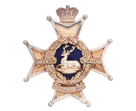 VB Sherwood Foresters (Derbyshire Regiment) Victorian Officer glengarry badge circa 1881-87.  Fine scarce die-stamped silvere