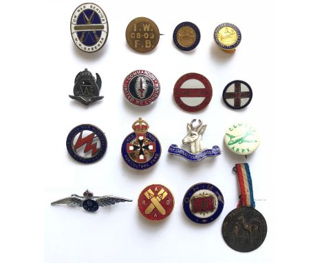 16 Enamel Lapel Badges Including Home Front WW1  A selection including On War Service W.W. Greener ... Isle of Wight Beagles 