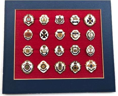 WW1 White Faced Enamel Regimental Sweetheart Brooches  A selection of 20 brooches including: Royal Bucks Hussars    Royal Mar