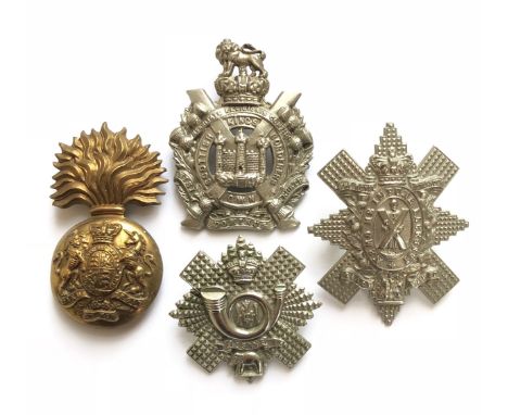 4 Scottish Victorian glengarry badges.  Royal Scots Fusiliers ... Kings own Scottish Borderers ... Black Watch ... Highland L