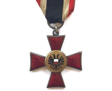 Imperial German Hanseatic Cross for Lubeck.  Good scarce red translucent enamel cross; gilt central medallion with black doub
